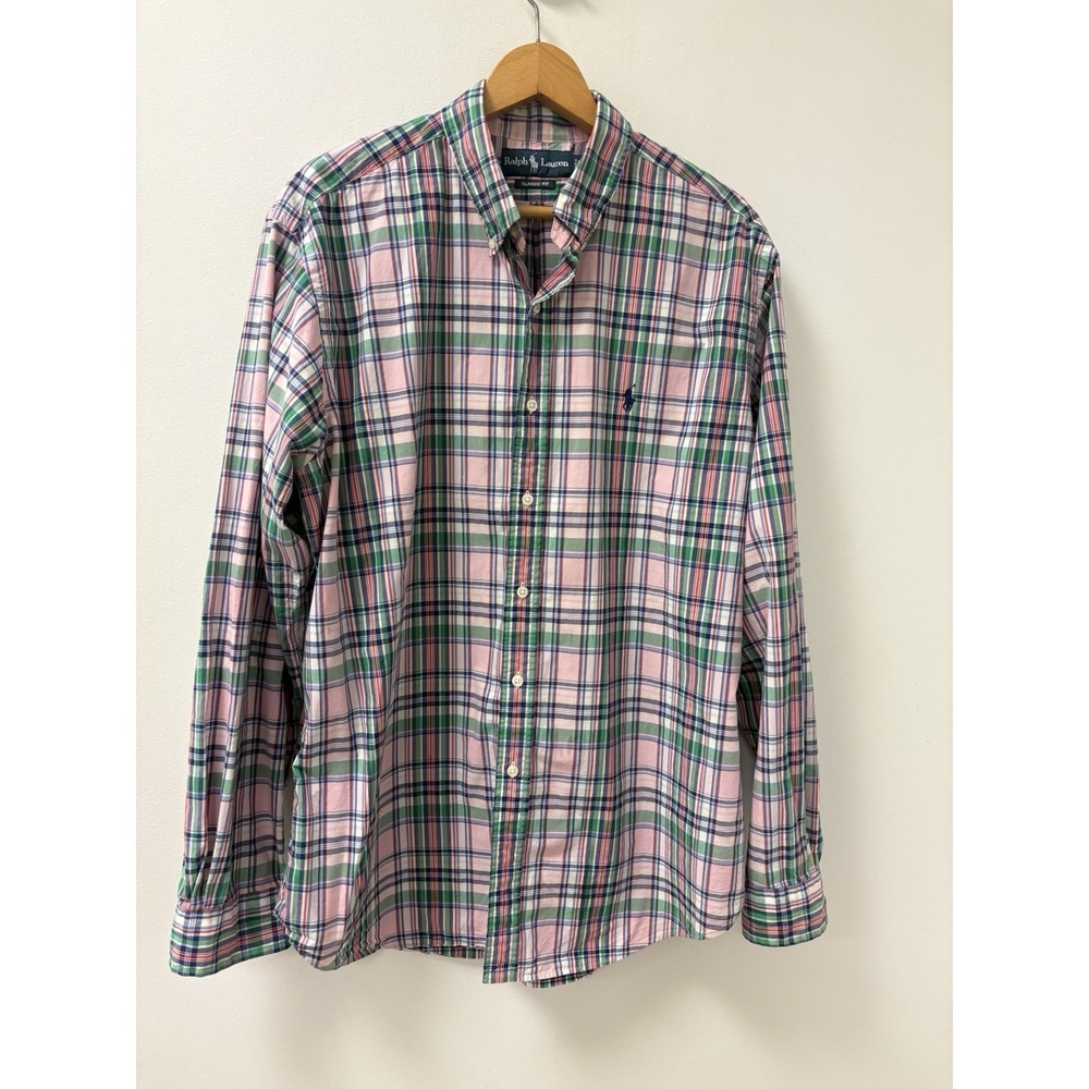 Polo Ralph Lauren Shirt Mens Sz XL Pink Madras Plaid Long Sleeve Button Down